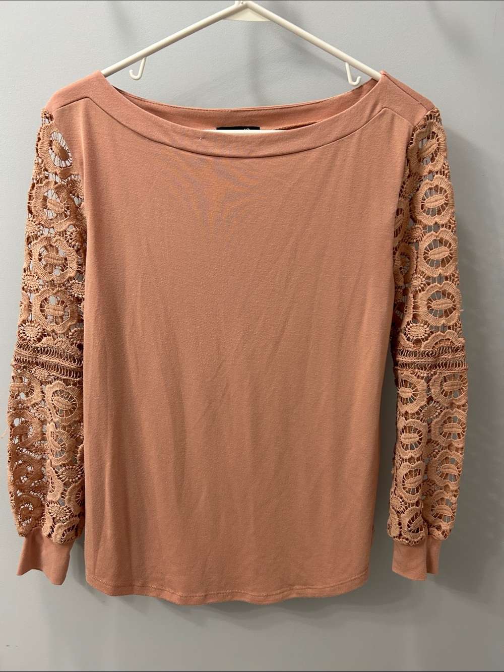 Amaryllis Size Medium Women's Lace Sleeve Boatneck Top - Dusty Rose